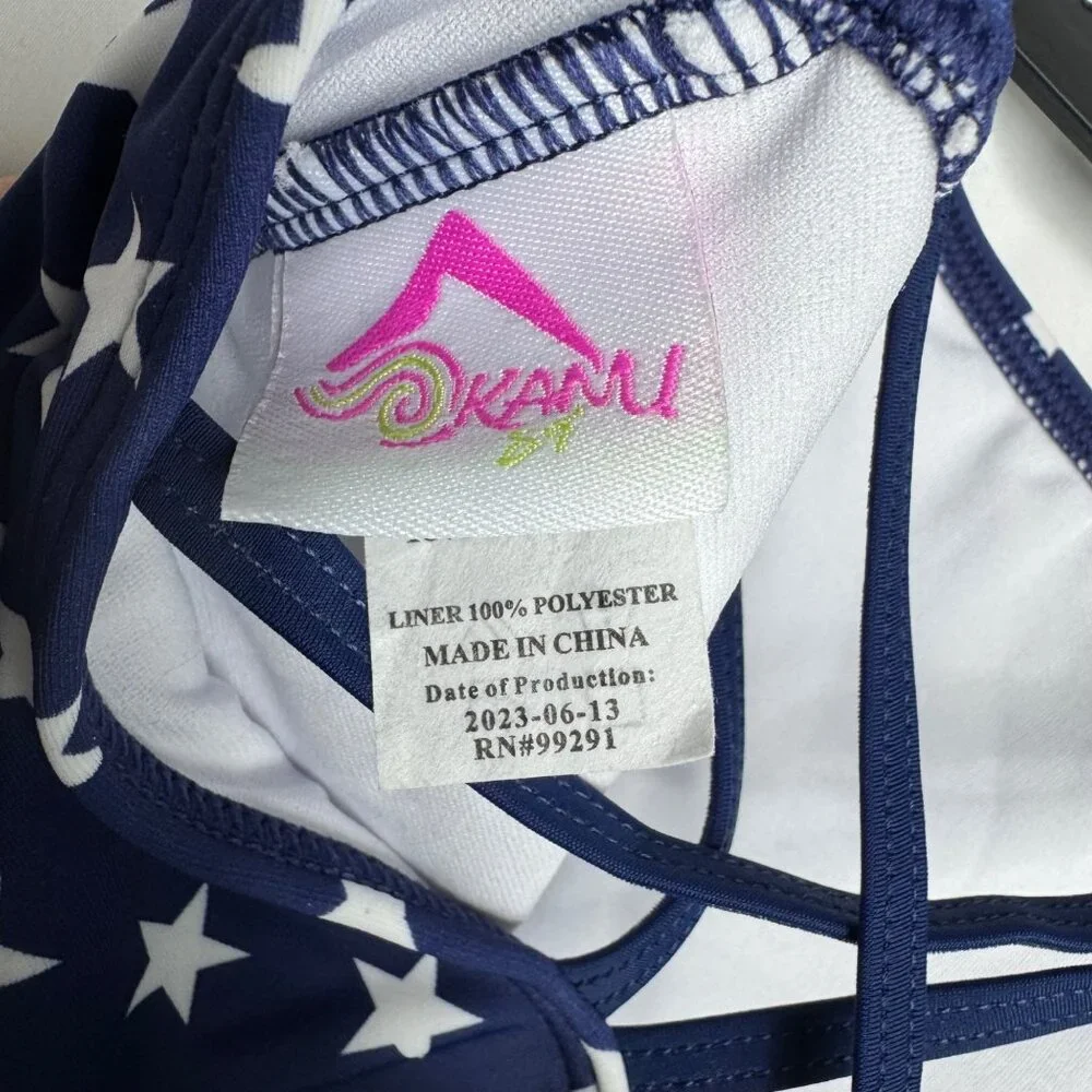Okanu American Flag One Piece Swimsuit Stars & Stripes Cutout Design Girls Sz 16